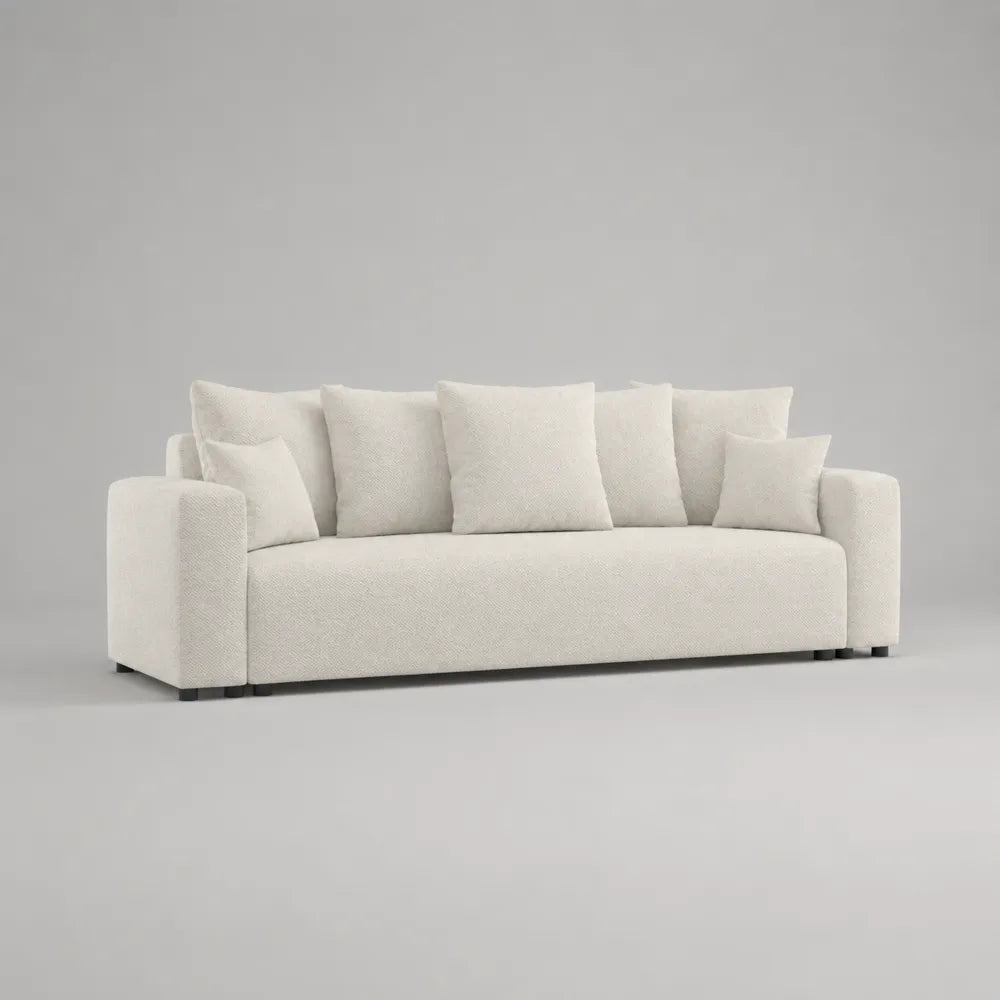 Canapé 3 places 220 x 90 x 75 cm polyester beige forme rectangulaire avec coussins