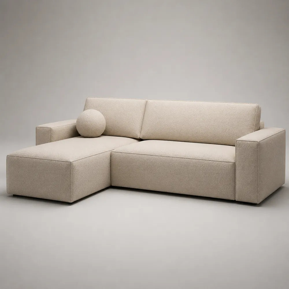 Canapé d'angle 280 x 160 x 85 cm en tissu polyester beige avec méridienne gauche