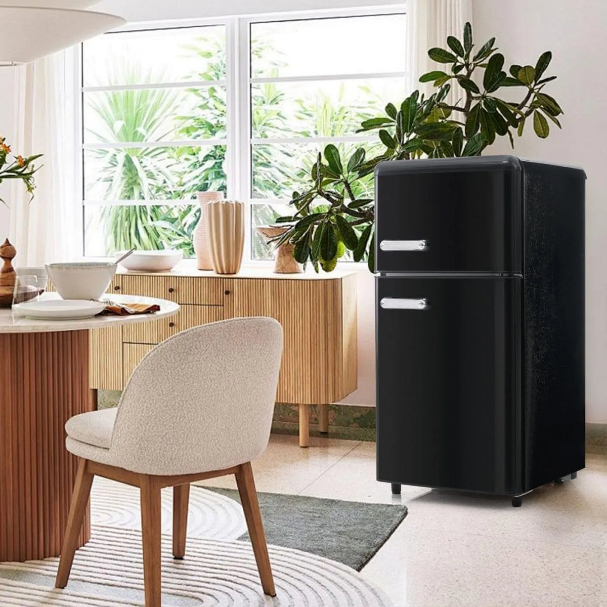 Réfrigérateur Sweiko, volume du congélateur 21 litres, Classe énergétique E, Black, volume total 72 litres, vintage