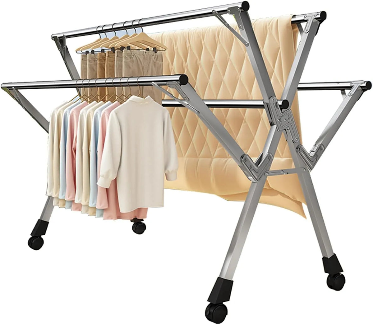 Linge Robuste Étendoir à, réglable et Pliable, largeur 200 cm, pour intérieur et extérieur, avec Crochets Coupe-Vent