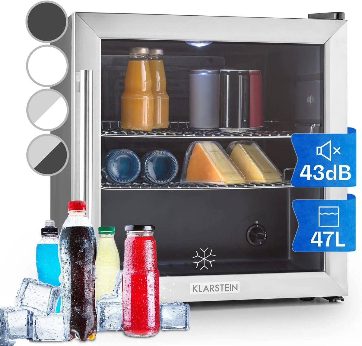Klarstein Beersafe L Mini Frigo de Chambre pour Boissons, Petit Frigo Silencieux, capacité 47L, Petit Refrigérateur Camping, Vins, 3-10°C