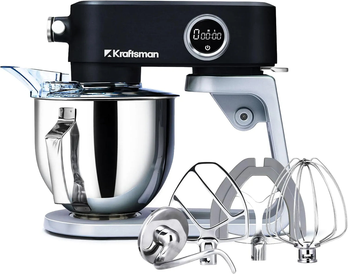 Robot pâtissier, Pétrin Professionnel à 8 niveaux de vitesse avec Batteur, capacité 5 L Robot de Cuisine Tout en Métal, Fouet, Crochet, finition noire