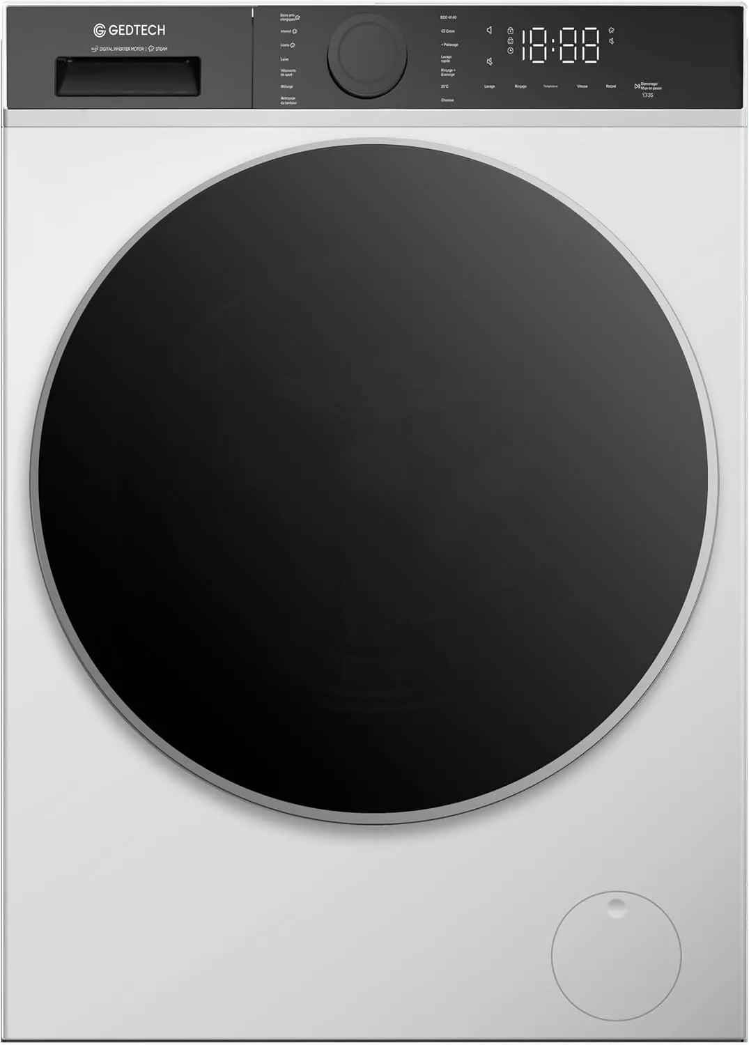 Lave-linge GLL90A1400WH GEDTECH, SteamSeries 9 Kgs, 1400 Trs, Fonction vapeur, min, classe énergétique A, Charge frontale, Antibactérien