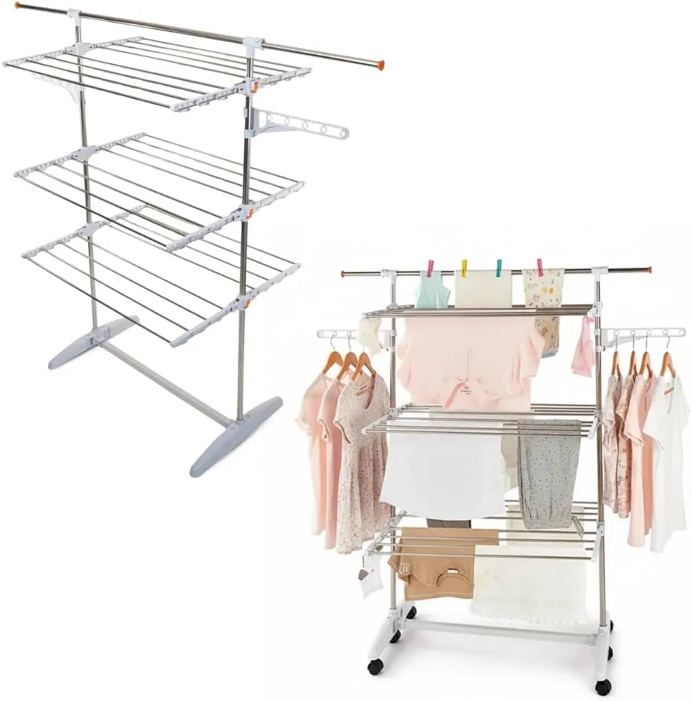 Téléshopping, 6 Plateaux Réglables + 1 Barre Extensible, 36 Crochets + 2 Porte-Cintres, Sechoir Linge Innovation Deluxe 22m