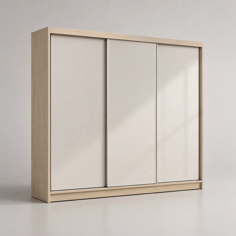 Armoire portes coulissantes 180 x 60 x 220 cm MDF effet chêne clair blanc rectangulaire