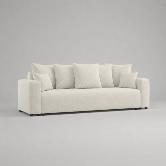 Canapé 3 places 220 x 90 x 75 cm polyester beige forme rectangulaire avec coussins