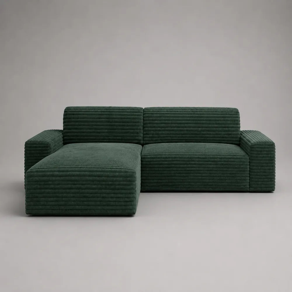 Canapé d'angle gauche 280 x 180 cm tissu polyester vert foncé avec méridienne en forme L