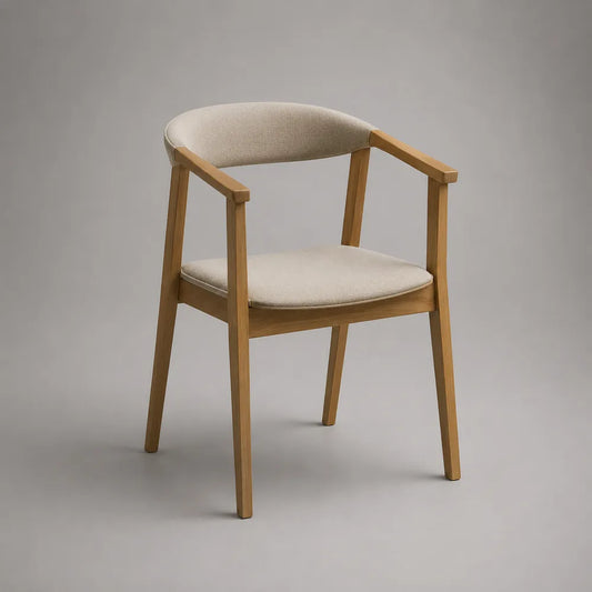 Chaise de salle à manger avec accoudoirs en bois naturel et tissu beige 58 x 60 x 80 cm