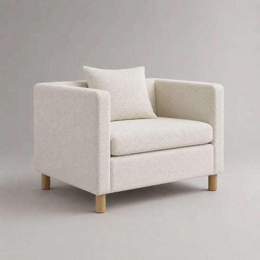 Fauteuil de salon 90 x 85 x 80 cm tissu polyester beige avec coussin et pieds en bois naturel