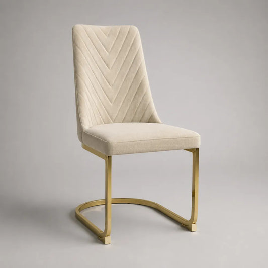 Chaise de salle à manger rembourrée en tissu beige avec structure en acier doré 48 x 55 x 90 cm