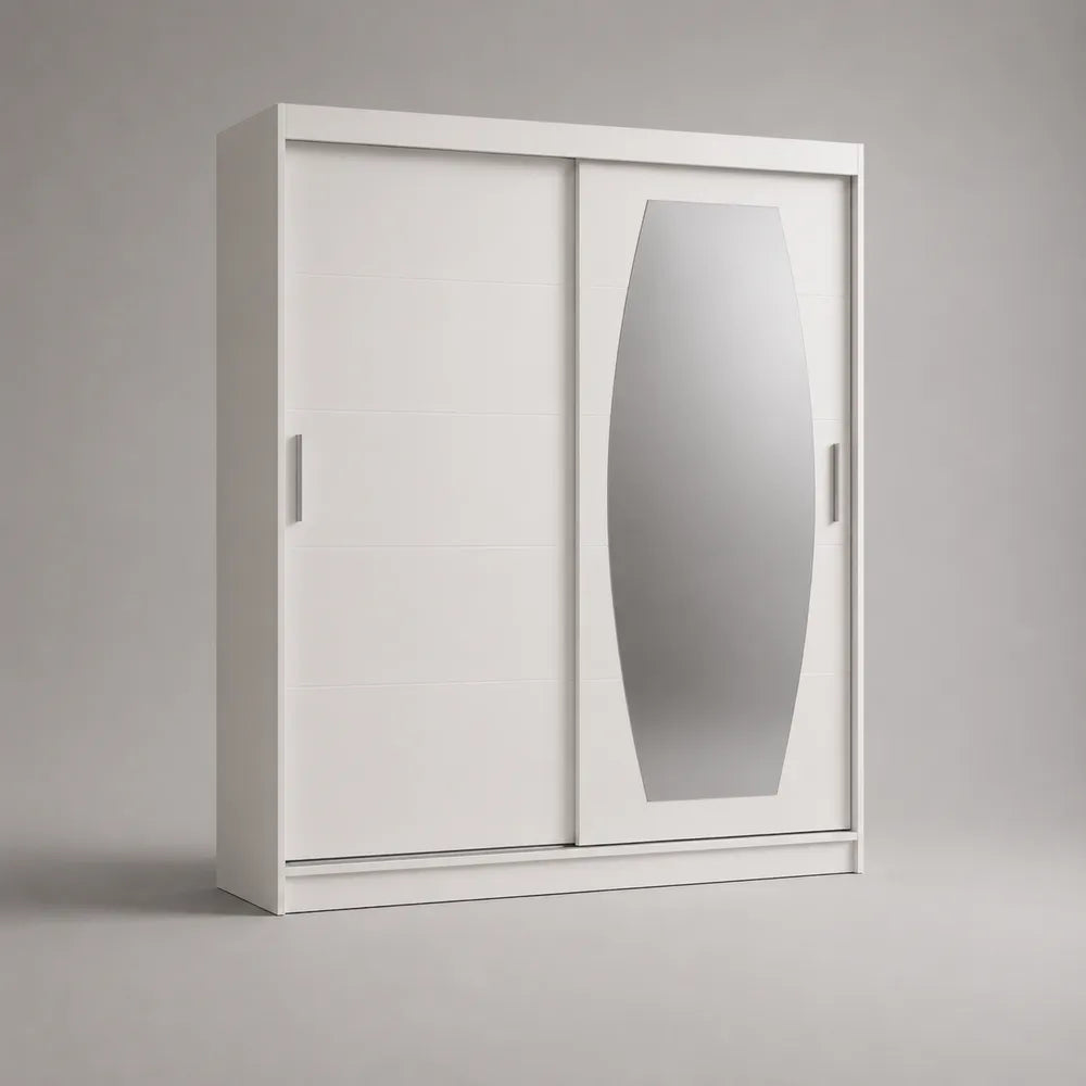 Armoire 200x60x220 cm panneau de particules blanc avec portes coulissantes et miroir