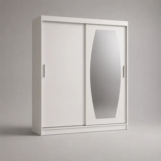Armoire 200x60x220 cm panneau de particules blanc avec portes coulissantes et miroir