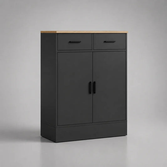 Buffet de cuisine 120 x 40 x 110 cm MDF noir avec plateau effet chêne clair rectangulaire portes et tiroirs