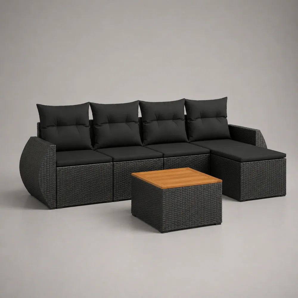 Salon de jardin modulable en résine tressée avec canapé d'angle table basse et coussins noirs 280 x 200 x 75 cm