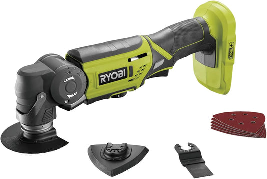 Ryobi R18MT-0, Outil Multifonction Oscillant Sans Fil 18V ONE+, Variateur Vitesse, Système Fixation Rapide, Idéal Découpe, Ponçage, Grattage