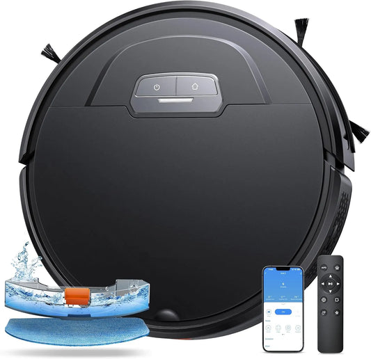 Aspirateur robot, Laresar Clean Evol 3 4500Pa, 2.4WiFi, Télécommande, Alexa, APP, Laveur pour Tapis Sol Dur, finition noire