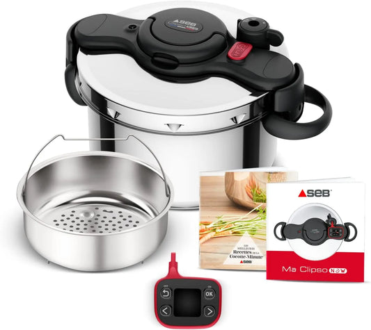 Cocotte P4904850 SEB Clipso Now+, minute 7,5 L, Résultats de cuisson, Gain de temps, Ouverture facile, Minuteur intelligent, Fabriqué en France
